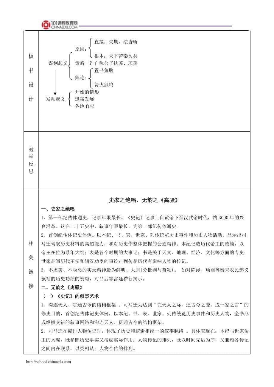 人教新课标版初中九上陈涉世家示范教案