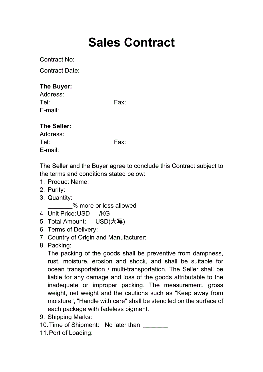 国际贸易销售合同英文salescontract精选可编辑