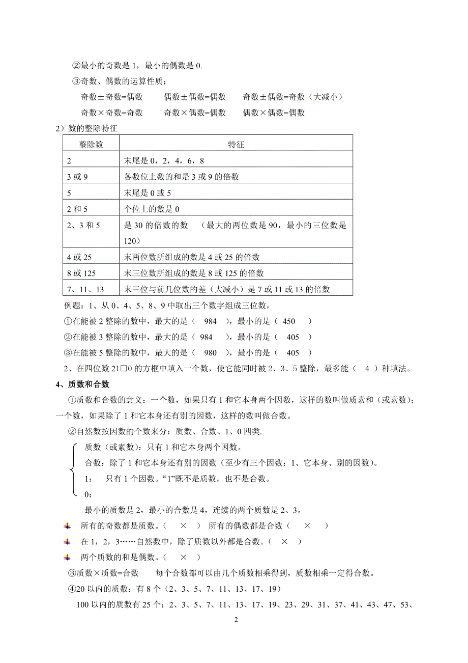 人教版五年级数学下册知识点归纳总结小学资料