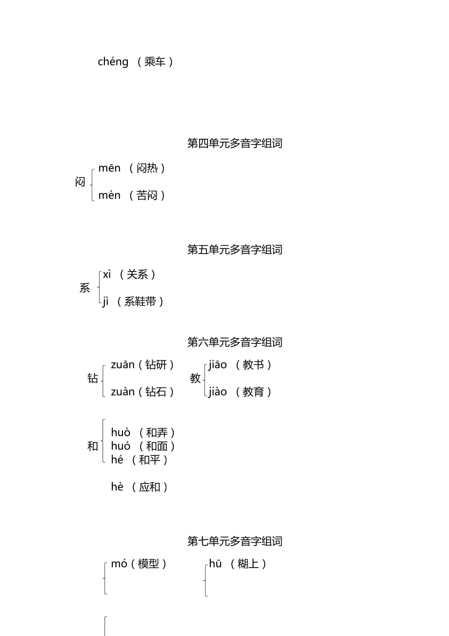 三年级语文下册多音字汇总3页