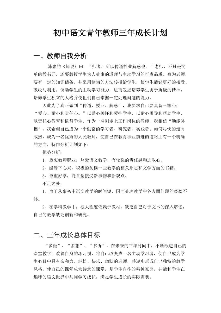 初中语文青年教师三年成长计划1docx