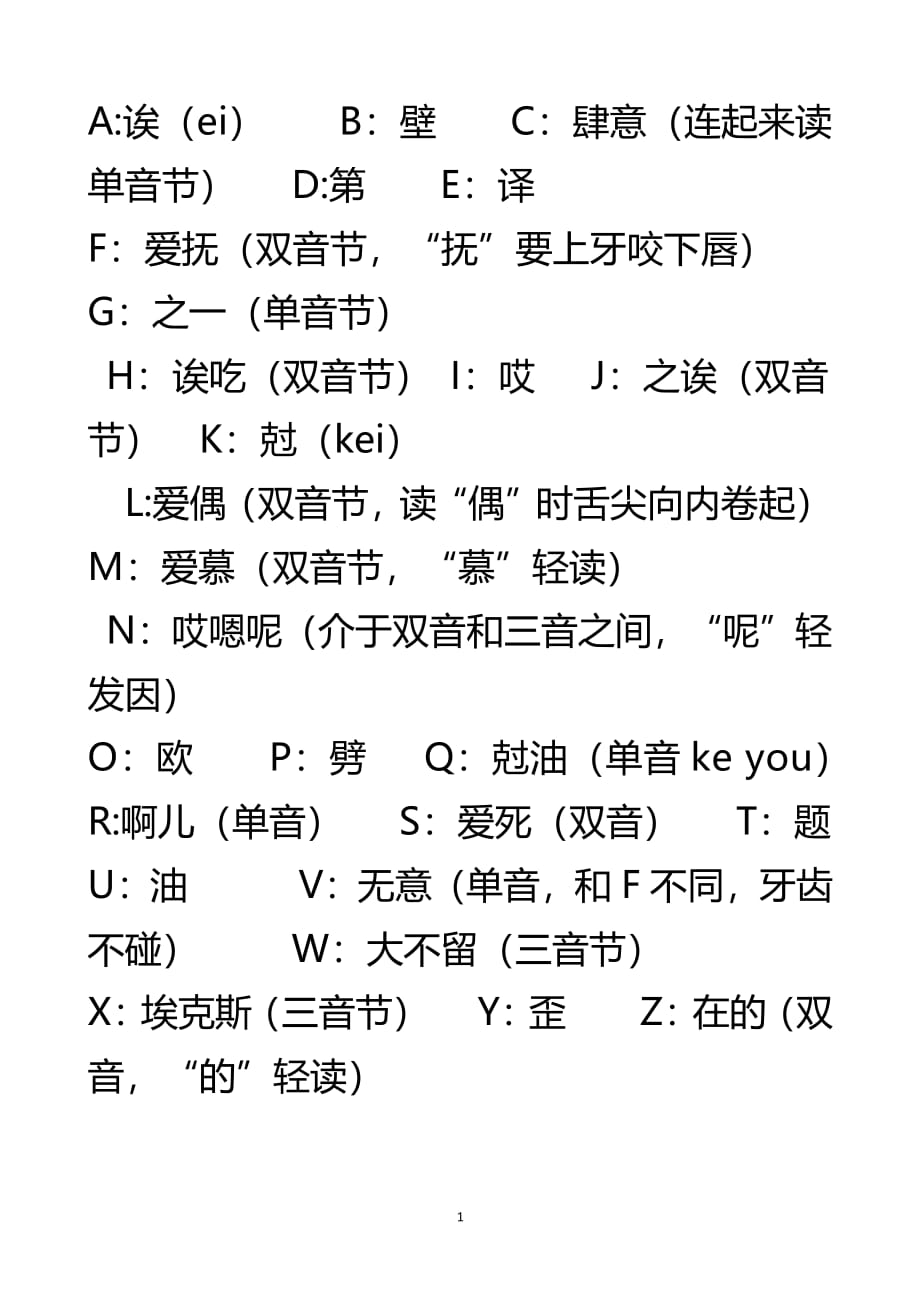 26个英语字母汉语谐音读法(2020年12月16日整理)pdf