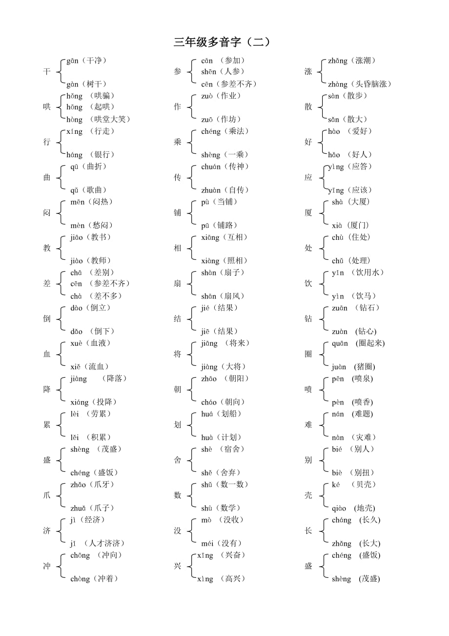 部编版三年级多音字组词