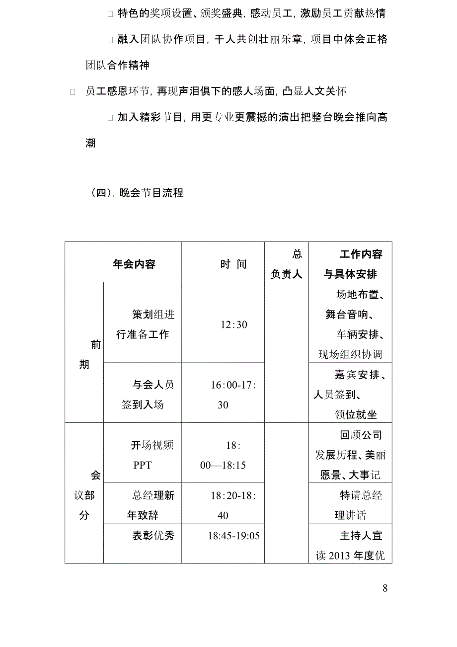 2014年會策劃方案含項目組分工年會當天工作流程節目流程預算等