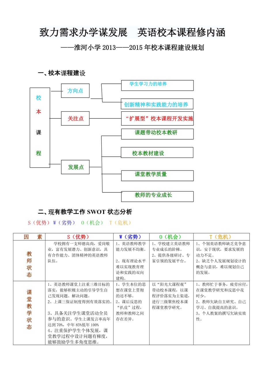 淮河小学校本课程建设三年规划